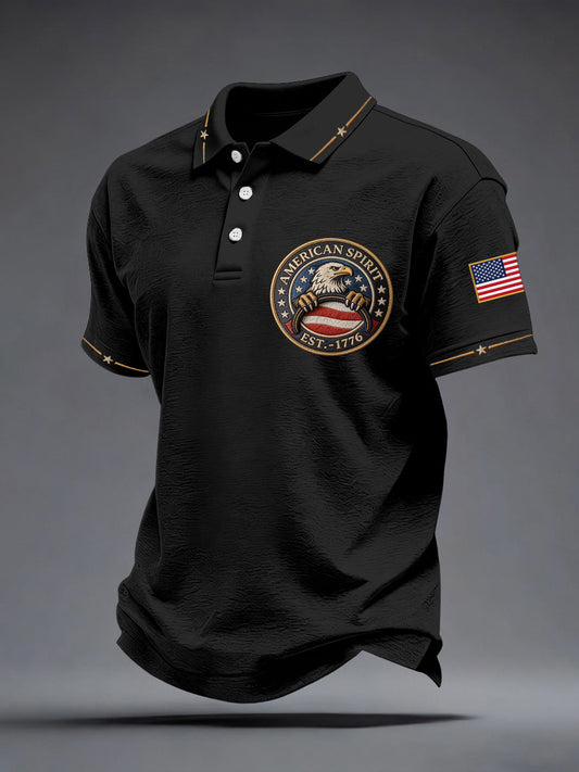 Men's American Spirit Embroidered Pattern Polo Shirt