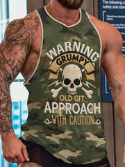 Men's 'warning grumpy old git approach with caution' vests