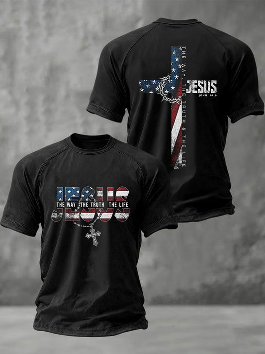 Men's Christian Jesus John 14:6 The Way The Truth The Life Cross Short Sleeve T-shirt
