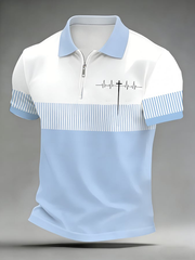 Men's Cross-shaped Electrocardiogram Zip Up Short Sleeve Shirt