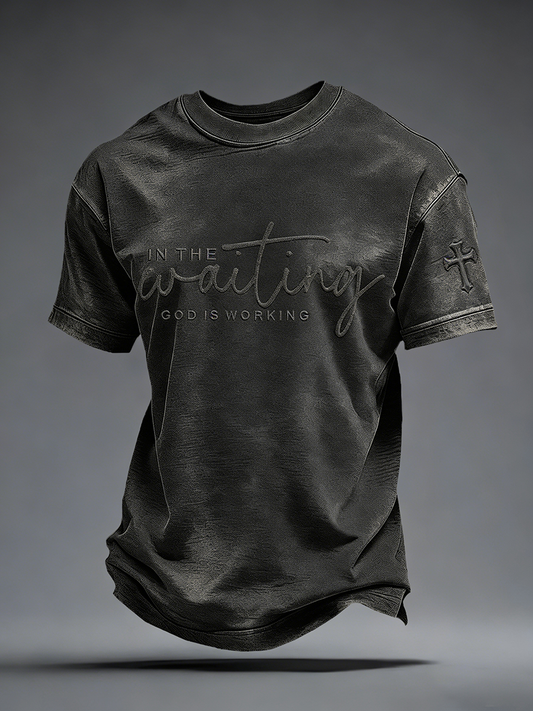 Men's 'In The Waiting God Is Working' Printed Casual T-Shirt