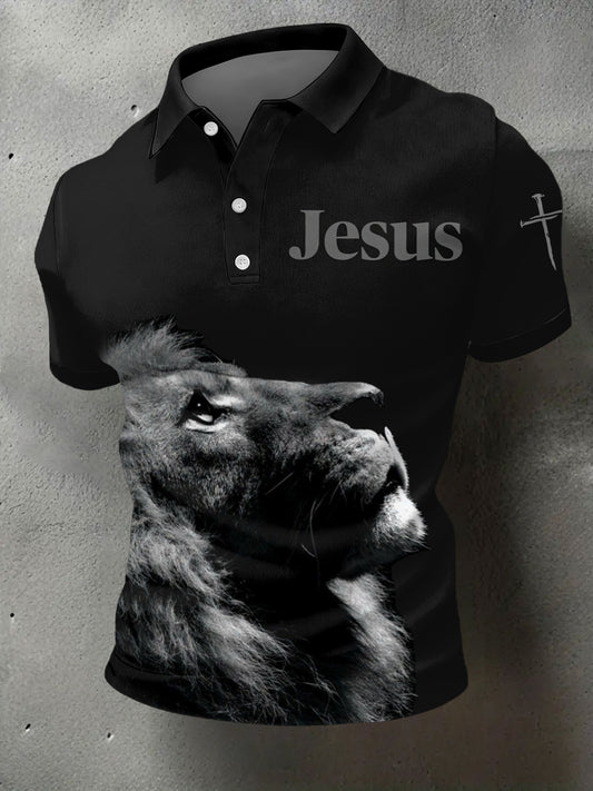 Men's Jesus Lion Print Casual Polo