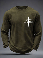 Men's Need Prayer?Tap My Shoulder Print Waffle Long Sleeve Top