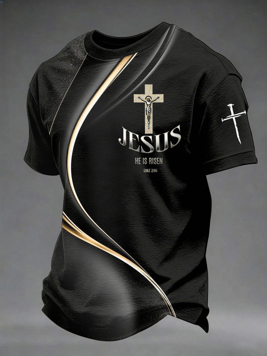 Men's Jesus He Is Risen Art Waves Print Casual Tee
