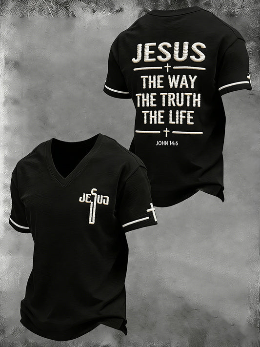 Men's Jesus John 14:6 Jesus The Way, The Truth, The Life Christian Cross  V-neck T-shirt