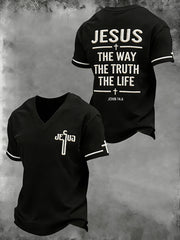 Men's Jesus John 14:6 Jesus The Way, The Truth, The Life Christian Cross  V-neck T-shirt