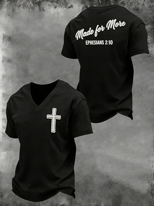 Men's Christian Cross Printed V-neck T-shirt