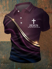 Men's Jesus The Way The Truth The Life Art Waves Print Casual Polo