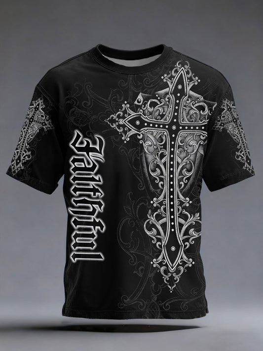 Men's Cross Print Casual T-Shirt