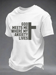 Men's God Meets Me Where Anxiety Live imitation cotton short-sleeved T-shirt