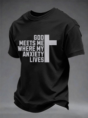 Men's God Meets Me Where Anxiety Live imitation cotton short-sleeved T-shirt