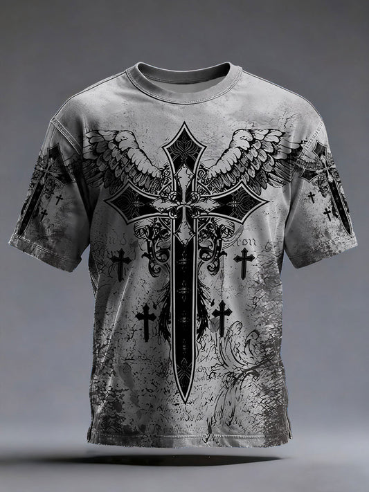 Men's Cross Print Casual T-Shirt
