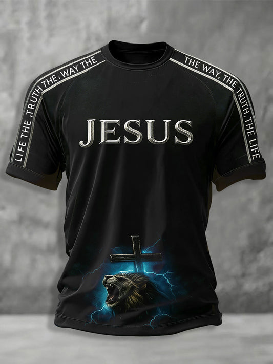 Men's Christian Jesus The Way The Truth The Life Cross Print Casual Short Sleeve T-shirt