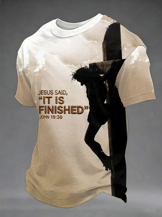 Men's It Is Finished Jesus Christian Cross Print Tee