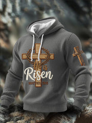 Men's He is Riser MATTHEW 28:6 Checkered Cotton Hoodie