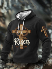 Men's He is Riser MATTHEW 28:6 Checkered Cotton Hoodie
