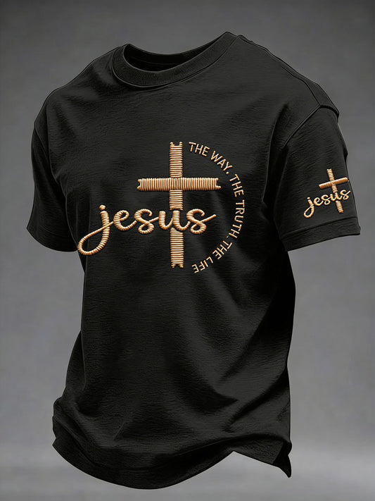 Men's Jesus John 14:6 Jesus The Way, The Truth, The Life Christian Cross Short Sleeve T-shirt