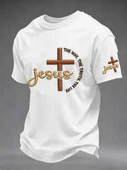 Men's Jesus John 14:6 Jesus The Way, The Truth, The Life Christian Cross Short Sleeve T-shirt