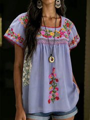 Women's Mexican Floral Short Sleeves Shirt