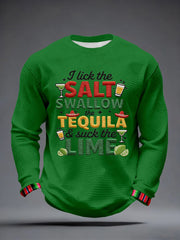 Men's I Lick the Salt Swallow the Tequila and Suck The LIME Embroidery Pattern Waffle T-Shirt