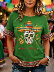 Women's Cinco De Mayo Print Casual Ruffle Sleeve Tee