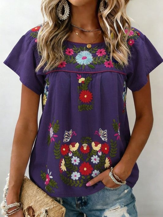 Women's Mexican Floral Short Sleeves Shirt