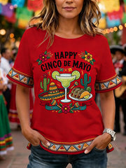 Women's Cinco De Mayo Print Casual Ruffle Sleeve Tee