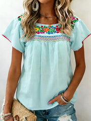 Women's Mexican Floral Short Sleeves Shirt