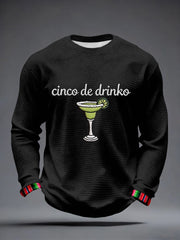Men's Cinco de Drinko Embroidery Pattern Waffle T-Shirt