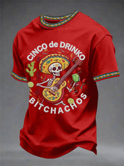 Men's Funny Cinco De Drinko Bitchachos Skeleton Print Casual Tee