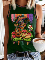 Women's Cinco De Mayo Print Casual Sleeveless Tee