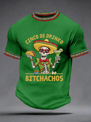 Men's  Funny Cinco De Mayo Bitchachos Skull Print Waffle Tee
