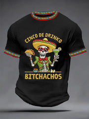 Men's  Funny Cinco De Mayo Bitchachos Skull Print Waffle Tee