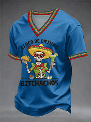 Men's Funny Cinco De Mayo Bitchachos Skull Print V-neck Tee