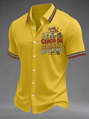 Men's Funny Cinco De Drinko Bitchachos Skeleton Print Casual Short Sleeve Shirt