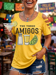 Women's Funny Cinco de Mayo The Three Amigos Salt Tequila Lemon Print Casual Top