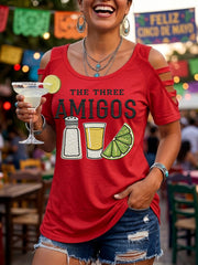 Women's Funny Cinco de Mayo The Three Amigos Salt Tequila Lemon Print Casual Top