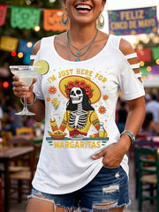 Women's Funny I'm Just Here For The Margaritas Print Casual Top