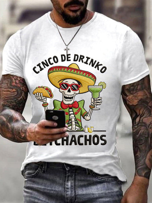 Men's Funny Cinco De Drinko Bitchachos Skull Print Waffle Tee