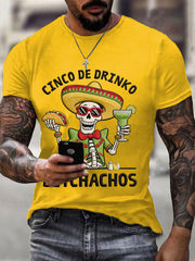 Men's Funny Cinco De Drinko Bitchachos Skull Print Waffle Tee