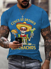 Men's Funny Cinco De Drinko Bitchachos Skull Print Waffle Tee