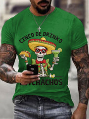 Men's Funny Cinco De Drinko Bitchachos Skull Print Waffle Tee