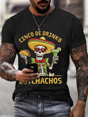 Men's Funny Cinco De Drinko Bitchachos Skull Print Waffle Tee