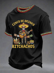 Men's Funny Cinco De Drinko Bitchachos Skeleton Print Casual Tee