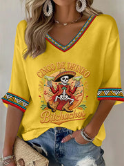 Women's Cinco De Mayo Print Waffle T-shirt