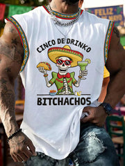 Men's Funny Cinco De Drinko Bitchachos Skull Print  Tank Top