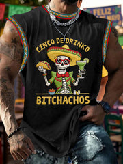 Men's Funny Cinco De Drinko Bitchachos Skull Print  Tank Top