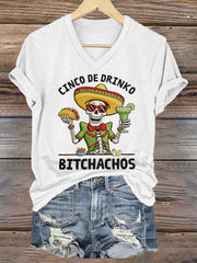 Women's Funny Cinco De Mayo Bitchachos Skull Print Tee
