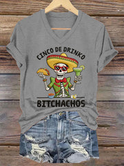 Women's Funny Cinco De Mayo Bitchachos Skull Print Tee