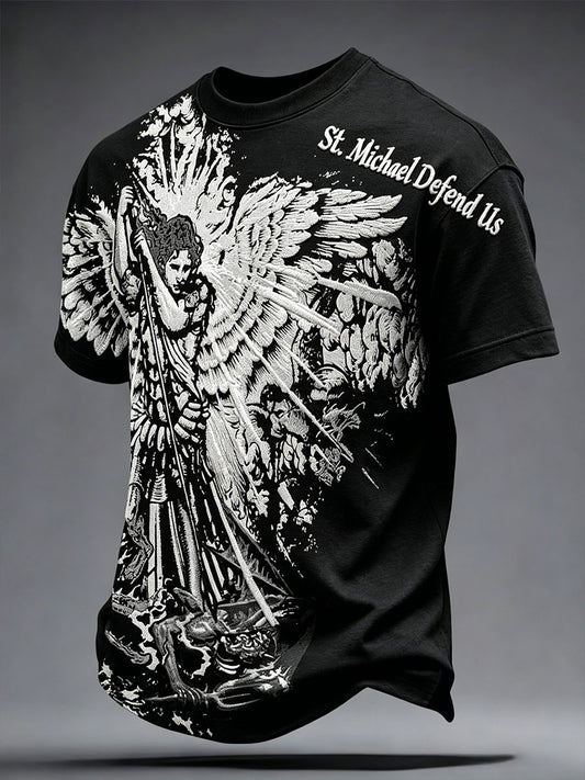Men's Faith Saint Michae Art Veteran Printed T-shirt